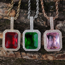 Laden Sie das Bild in den Galerie-Viewer, YOSZO Hip Hop 6 Colors Solitaire Pendant Cubic Zirconia Halo Pendant Necklace with Solid Back…