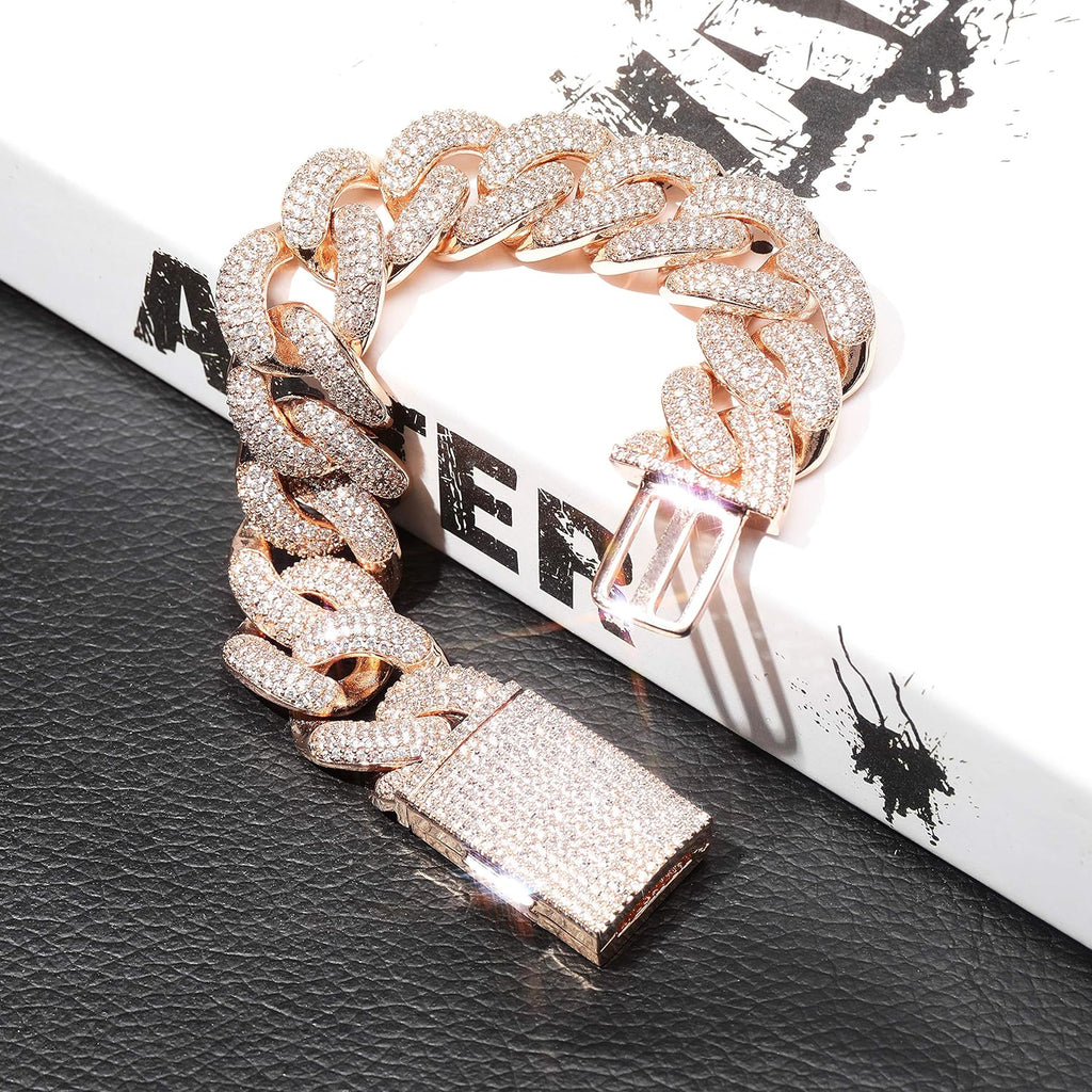 YOSZO Hip Hop 20mm Miami Cuban Chains Bracelet Iced Out Paved Bling Round CZ for Men