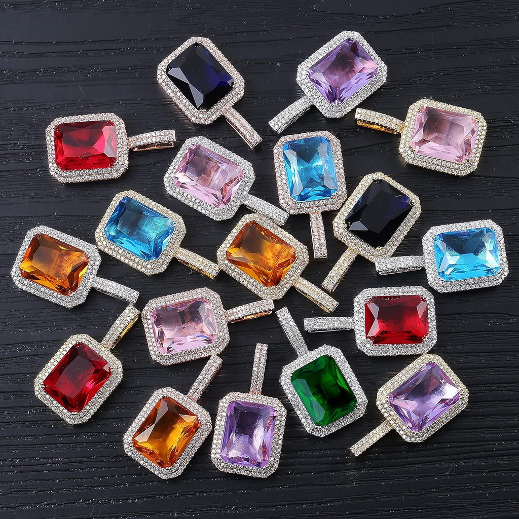 YOSZO Hip Hop 6 Colors Solitaire Pendant Cubic Zirconia Halo Pendant Necklace with Solid Back…