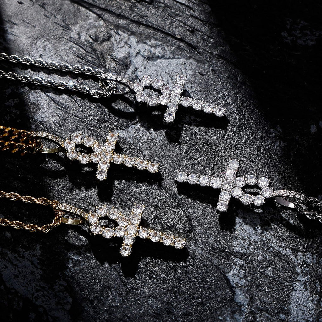 YOSZO Ankh Cross Pendant 18K Gold Plated Fully Iced Out CZ Egyptian Ankh Religious Chain Necklace for Men Women