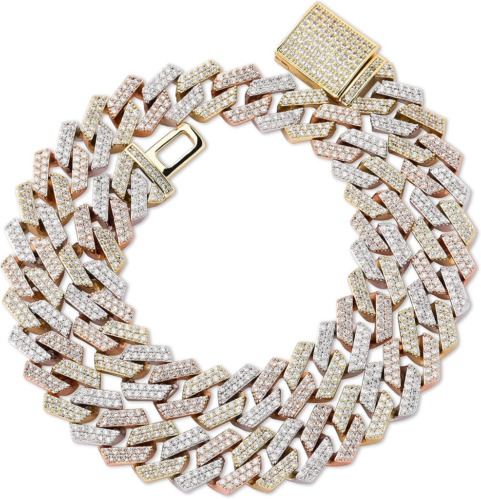YOSZO Cuban Link Chain for Men 14mm 6 Times 14K Gold Plated Iced out Lab Diamond Miami Curb Cadenas De Oro Para Hombres Choker for Women with Box Clasp Hip Hop