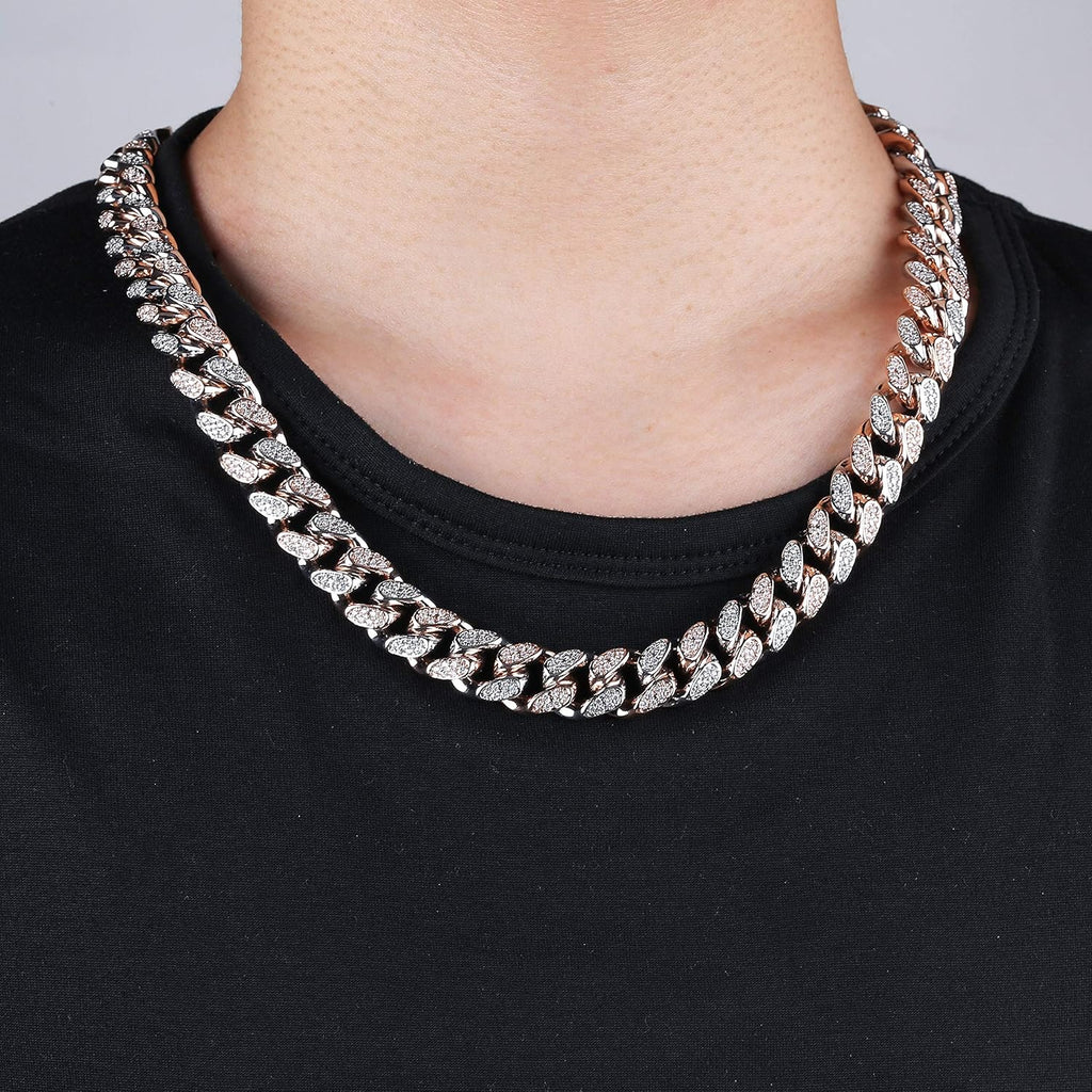 YOSZO 14mm 18K Gold Plated Prong Setting Iced Out Miami Cuban Link Chain Choker Necklace for Men and Women Hip Hop(14mm White Gold, 18)