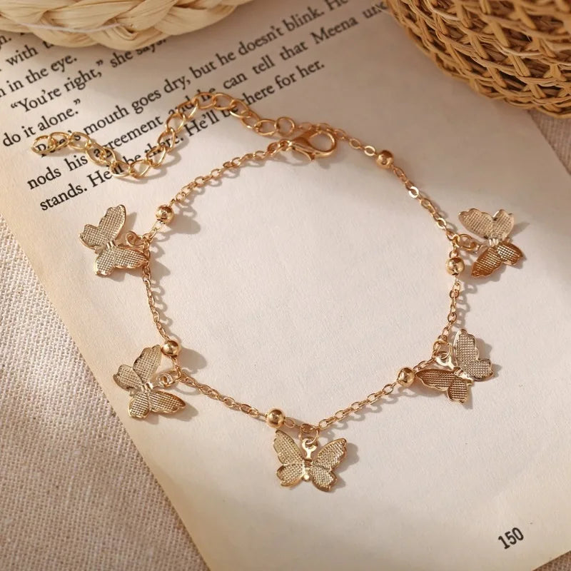 Bohemian Gold Silver Color Butterfly Fashion Anklets for Women Summer Beach Ankle Bracelet Foot Chain Jewelry