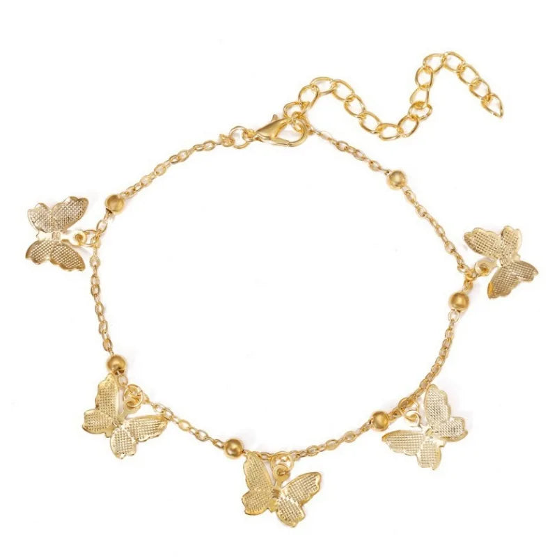 Bohemian Gold Silver Color Butterfly Fashion Anklets for Women Summer Beach Ankle Bracelet Foot Chain Jewelry