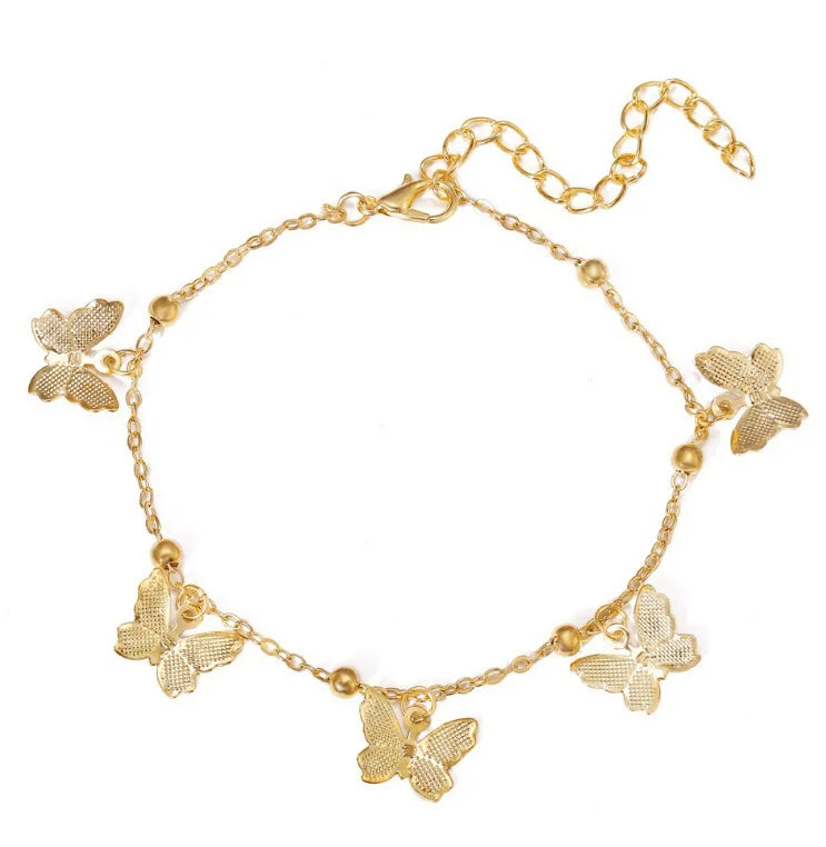 Bohemian Gold Silver Color Butterfly Fashion Anklets for Women Summer Beach Ankle Bracelet Foot Chain Jewelry