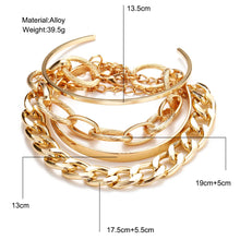 Load image into Gallery viewer, Bohemian Metal Chain Bracelet Set For Women Geometric Gold Color Thick Link Chain Open Bangle Female Fashion Jewelry