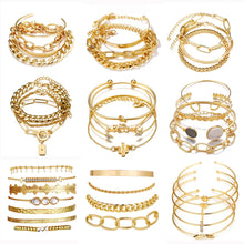 Load image into Gallery viewer, Bohemian Metal Chain Bracelet Set For Women Geometric Gold Color Thick Link Chain Open Bangle Female Fashion Jewelry