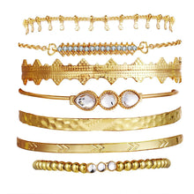 Load image into Gallery viewer, Bohemian Metal Chain Bracelet Set For Women Geometric Gold Color Thick Link Chain Open Bangle Female Fashion Jewelry