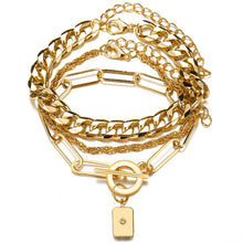 Load image into Gallery viewer, Bohemian Metal Chain Bracelet Set For Women Geometric Gold Color Thick Link Chain Open Bangle Female Fashion Jewelry