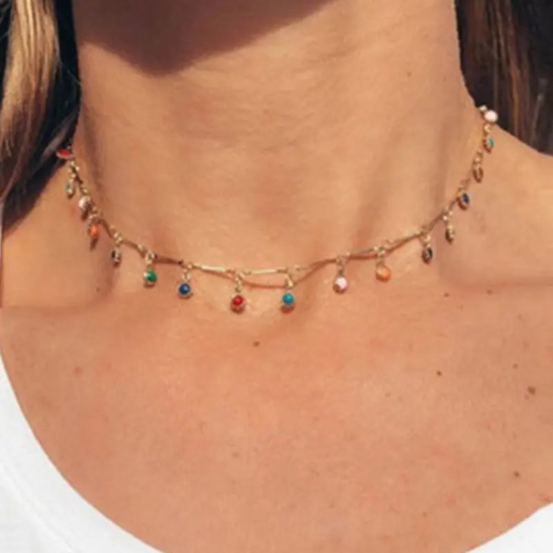 Bohemian Necklace Pendant for Women Charm Colorful Stone Chain Neck Chockers Necklace Handmade Party Collares Jewelry