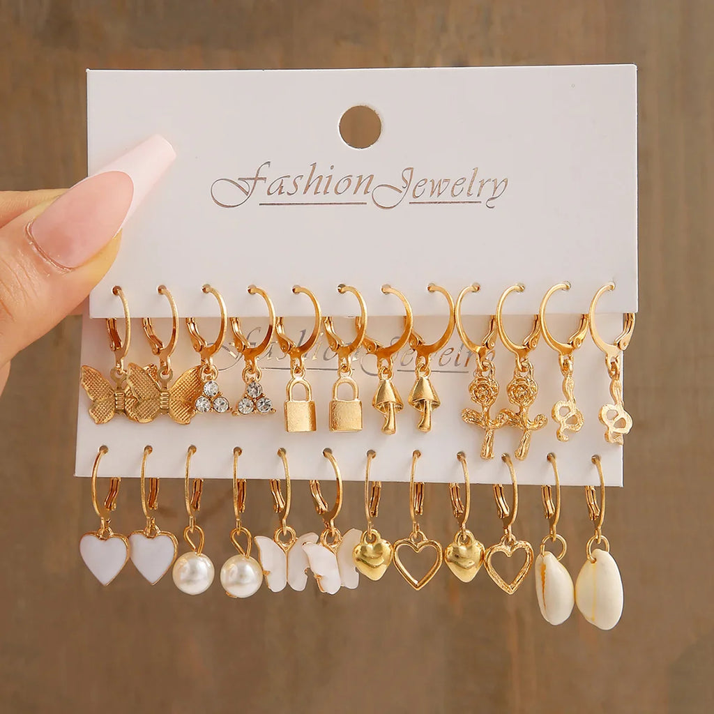 Boho Butterfly Earrings Set For Women Metal Gold Color Hollow Heart Dangle Earrings Girls Party Trendy Jewelry Gifts