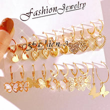 Load image into Gallery viewer, Boho Butterfly Earrings Set For Women Metal Gold Color Hollow Heart Dangle Earrings Girls Party Trendy Jewelry Gifts