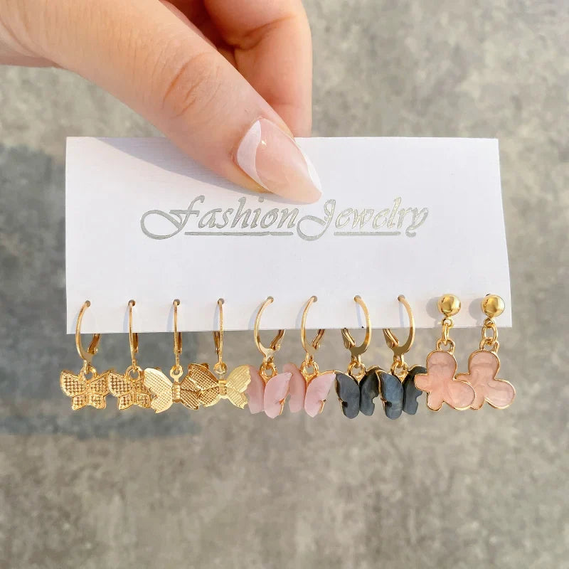 Boho Butterfly Earrings Set For Women Metal Gold Color Hollow Heart Dangle Earrings Girls Party Trendy Jewelry Gifts