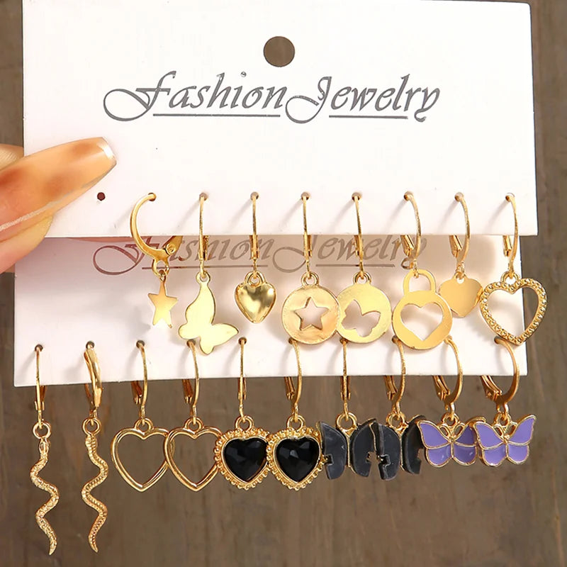 Boho Butterfly Earrings Set For Women Metal Gold Color Hollow Heart Dangle Earrings Girls Party Trendy Jewelry Gifts