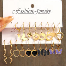 Load image into Gallery viewer, Boho Butterfly Earrings Set For Women Metal Gold Color Hollow Heart Dangle Earrings Girls Party Trendy Jewelry Gifts