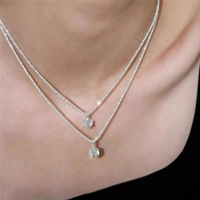 Double Layered Sparkling Choker Necklace for Women Korean Fashion Cubic Zirconia Heart Pendant Necklace Collar Jewelry Gifts