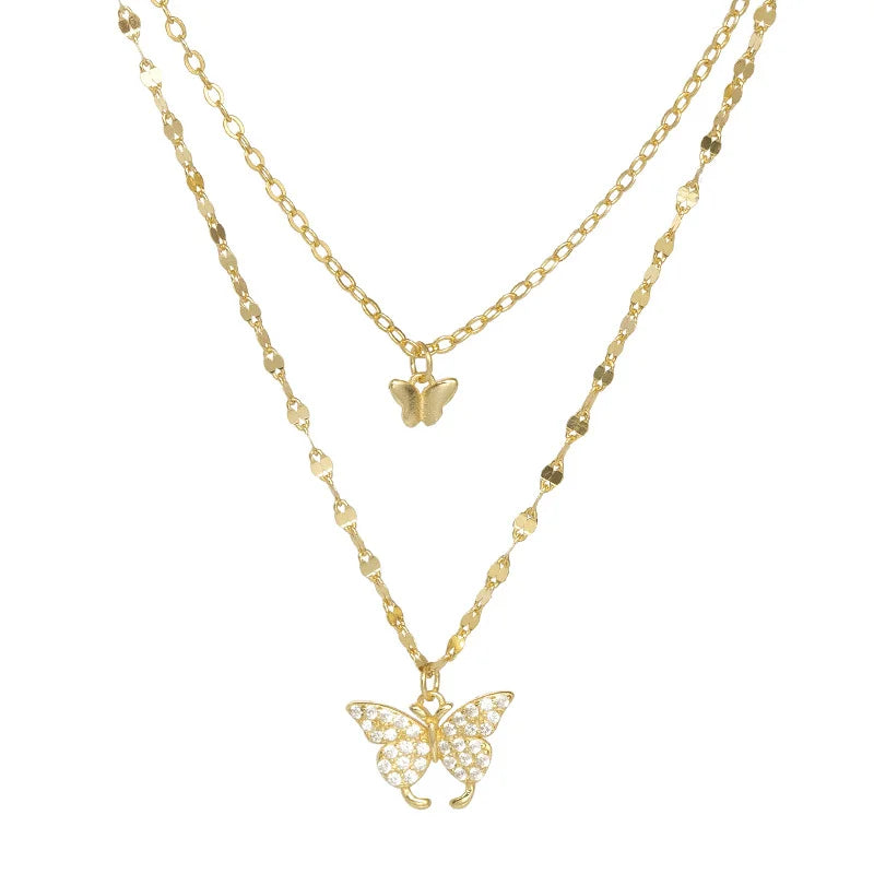 European and American Fashion New Double Butterfly Layer Clavicle Chain Wholesale Women And Jewelry Anuet Party GIfts