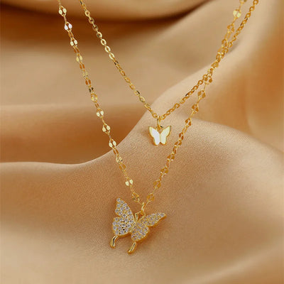 European and American Fashion New Double Butterfly Layer Clavicle Chain Wholesale Women And Jewelry Anuet Party GIfts