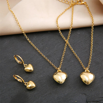 Exquisite Heart Earrings Necklace Women's Bracelet Fashion Simple Romantic Pendant Gold Color Jewelry Set