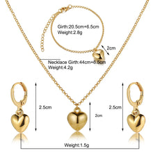 Laden Sie das Bild in den Galerie-Viewer, Exquisite Heart Earrings Necklace Women&#39;s Bracelet Fashion Simple Romantic Pendant Gold Color Jewelry Set