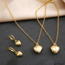 Laden Sie das Bild in den Galerie-Viewer, Exquisite Heart Earrings Necklace Women&#39;s Bracelet Fashion Simple Romantic Pendant Gold Color Jewelry Set
