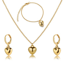 Laden Sie das Bild in den Galerie-Viewer, Exquisite Heart Earrings Necklace Women&#39;s Bracelet Fashion Simple Romantic Pendant Gold Color Jewelry Set