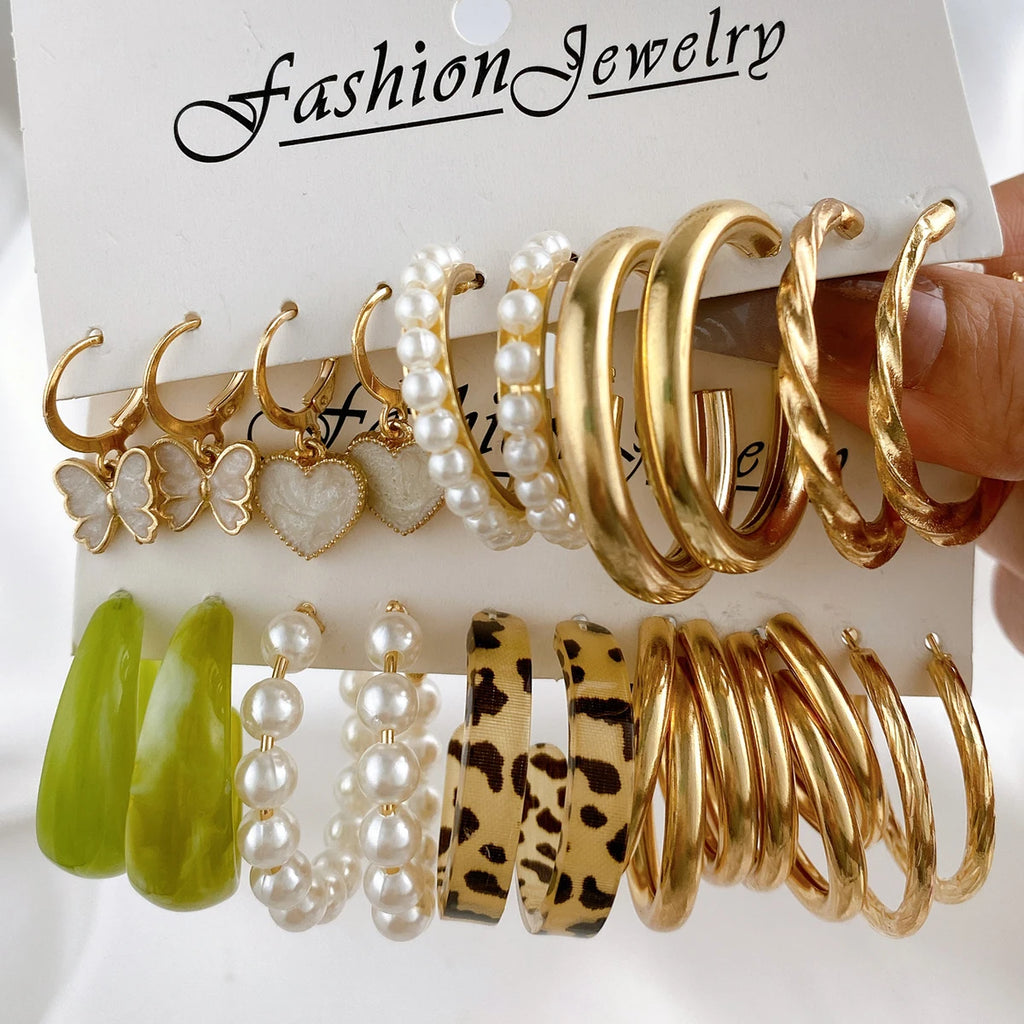 Fashion Geometry Women's Earring Set Metal Gold Color Exaggerated Long Tassels Big Circle Pearl Dangle Earring Party Jewelry