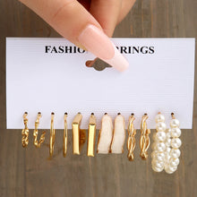 Carregar imagem no visualizador da galeria, Fashion Geometry Women&#39;s Earring Set Metal Gold Color Exaggerated Long Tassels Big Circle Pearl Dangle Earring Party Jewelry