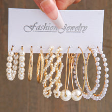 Carregar imagem no visualizador da galeria, Fashion Geometry Women&#39;s Earring Set Metal Gold Color Exaggerated Long Tassels Big Circle Pearl Dangle Earring Party Jewelry