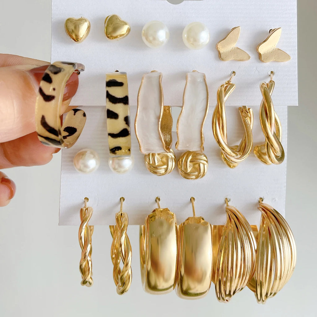 Fashion Geometry Women's Earring Set Metal Gold Color Exaggerated Long Tassels Big Circle Pearl Dangle Earring Party Jewelry