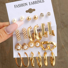 Carregar imagem no visualizador da galeria, Fashion Geometry Women&#39;s Earring Set Metal Gold Color Exaggerated Long Tassels Big Circle Pearl Dangle Earring Party Jewelry