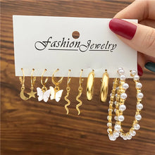 Carregar imagem no visualizador da galeria, Fashion Geometry Women&#39;s Earring Set Metal Gold Color Exaggerated Long Tassels Big Circle Pearl Dangle Earring Party Jewelry