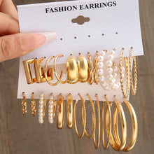 Carregar imagem no visualizador da galeria, Fashion Geometry Women&#39;s Earring Set Metal Gold Color Exaggerated Long Tassels Big Circle Pearl Dangle Earring Party Jewelry