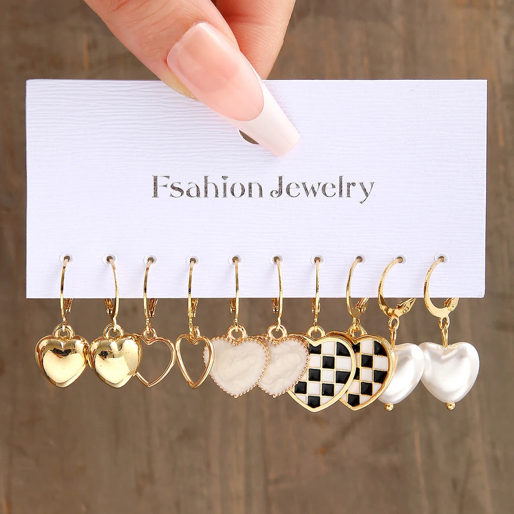 Fashion Geometry Women's Earring Set Metal Gold Color Exaggerated Long Tassels Big Circle Pearl Dangle Earring Party Jewelry