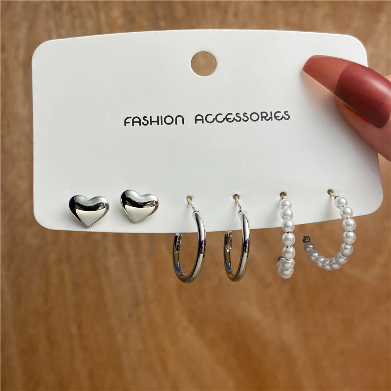 Fashion Geometry Women's Earring Set Metal Gold Color Exaggerated Long Tassels Big Circle Pearl Dangle Earring Party Jewelry