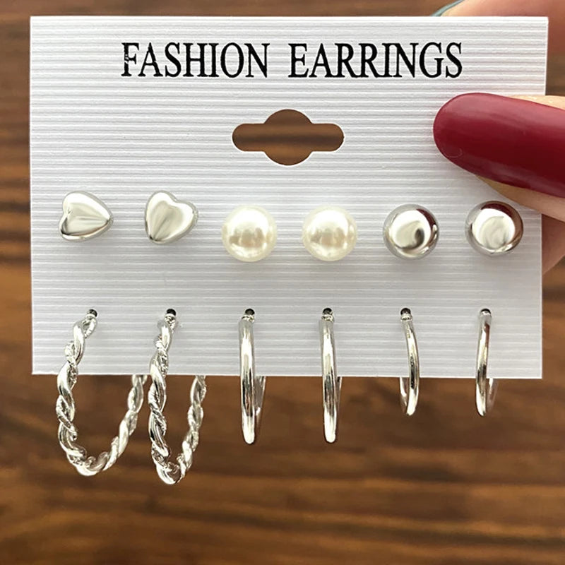 Fashion Geometry Women's Earring Set Metal Gold Color Exaggerated Long Tassels Big Circle Pearl Dangle Earring Party Jewelry