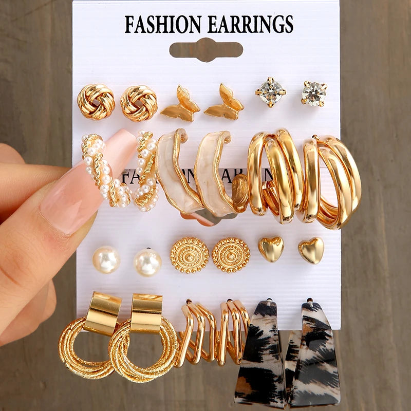 Fashion Geometry Women's Earring Set Metal Gold Color Exaggerated Long Tassels Big Circle Pearl Dangle Earring Party Jewelry