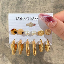 Load image into Gallery viewer, Fashion Metal Gold Color Circle Pearl Earring Set for Women Creative Personality Heart Butterfly Stud Earrings Party Jewelry Set