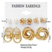 Load image into Gallery viewer, Fashion Metal Gold Color Circle Pearl Earring Set for Women Creative Personality Heart Butterfly Stud Earrings Party Jewelry Set