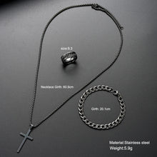 Load image into Gallery viewer, Fashion Punk Black Color Cross Pendant Necklace Bracelet Ring Set for Men Boys Hip Hop Stainless Steel Jewelry Set Party Gifts