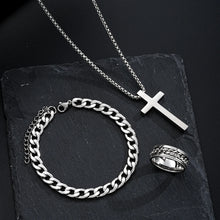 Load image into Gallery viewer, Fashion Punk Black Color Cross Pendant Necklace Bracelet Ring Set for Men Boys Hip Hop Stainless Steel Jewelry Set Party Gifts