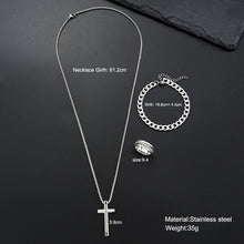 Load image into Gallery viewer, Fashion Punk Black Color Cross Pendant Necklace Bracelet Ring Set for Men Boys Hip Hop Stainless Steel Jewelry Set Party Gifts