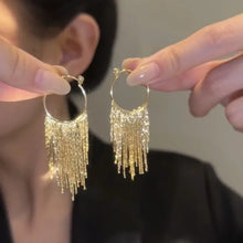 Load image into Gallery viewer, Fashion Sliver Color Long Chain Bling Tassel Earring for Women Exquisite C-Shaped Statement Pendant Earring Wedding Jewelry Gift
