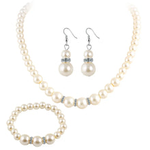 Charger l&#39;image dans la galerie, Fashion Woman Bride Wedding Pearl Jewelry Set for Women Rhinestone Faux Pearl Necklace Bracelet Earring Wedding Party Jewelry