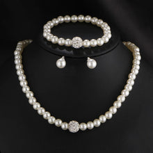 Charger l&#39;image dans la galerie, Fashion Woman Bride Wedding Pearl Jewelry Set for Women Rhinestone Faux Pearl Necklace Bracelet Earring Wedding Party Jewelry