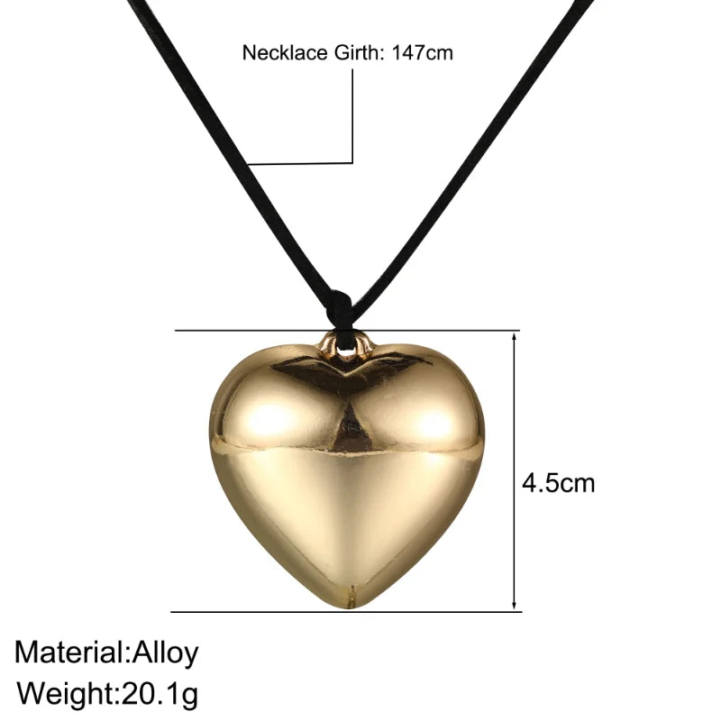 Gold Color Big Love Heart Pendant Choker Necklace For Women Girls Elegant Bowknot Adjustable Chain Sweet Cool Party Jewelry