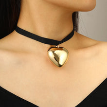 Load image into Gallery viewer, Gold Color Big Love Heart Pendant Choker Necklace For Women Girls Elegant Bowknot Adjustable Chain Sweet Cool Party Jewelry
