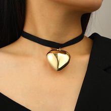 Load image into Gallery viewer, Gold Color Big Love Heart Pendant Choker Necklace For Women Girls Elegant Bowknot Adjustable Chain Sweet Cool Party Jewelry