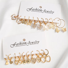 Load image into Gallery viewer, Gold Color Butterfly Love Hoop Earrings Set New Creative Simple Heart Hollow Dangle Earring for Women Fashion Trendy Jewelry