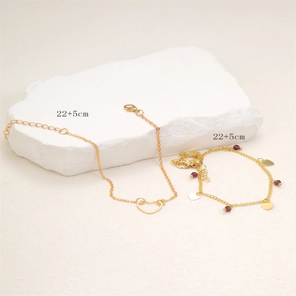 Gold Color Heart Anklet Multilayers Adjustable Anklet For Women New Fashion Summer Bracelet On Foot Beach Party Leg Chains